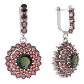 BG kulaté náušnice 457-96 Stříbro 925 - rhodium Vltavín a granát