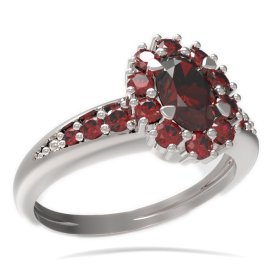 BG prsten oválný kámen 498-J Stříbro 925 - rhodium Granát