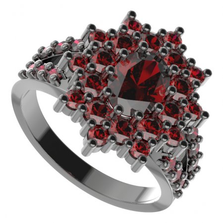 BG prsten oválný 249-Y - Kov: Stříbro 925 - rhodium, Kámen: Vltavín a granát