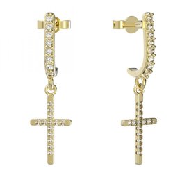 BG zlaté náušnice křížek 1107 Žluté zlato - 585 Diamant
