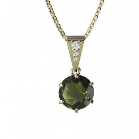 BG moldavite pendant - 681 - Metal: Yellow gold 585, Handle: Handle 2, Stone: Moldavite and cubic zirconium