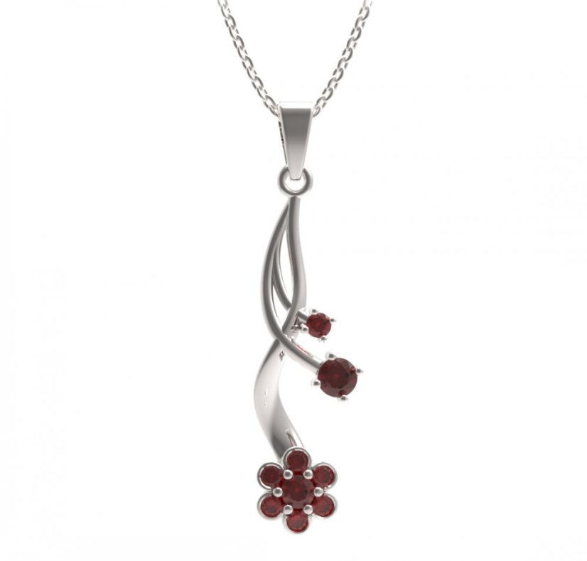 BG přívěs ve tvaru květu 518-P Stříbro 925 - rhodium Granát