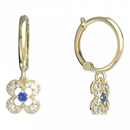 BeKid, Gold kids earrings -830 - Switching on: Circles 12 mm, Metal: Yellow gold 585, Stone: Dark blue cubic zircon