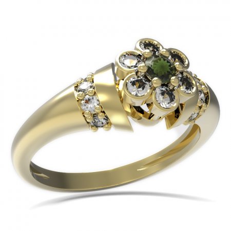 BG prsten kulatý kámen 518-K - Kov: Stříbro 925 - rhodium, Kámen: Vltavín a granát
