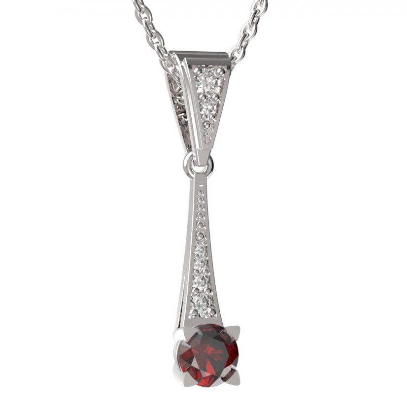 Zlatý přívěsek s českým granátem a diamantem, bílé zlato 585 – 985