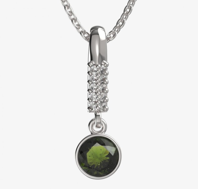 BG zlatý přívěšek 724 Bílé zlato - 585 Vltavín a diamant