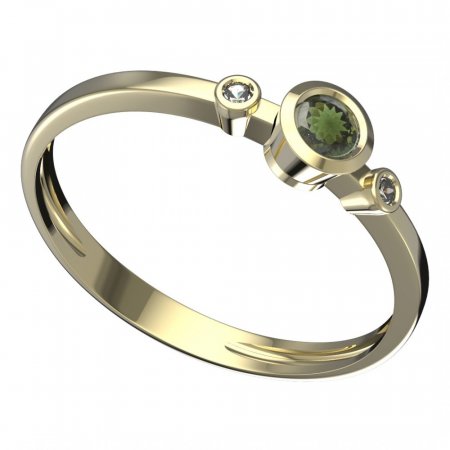 BG vltavínový prsten 551L - Kov: Žluté zlato 585, Kámen: Vltavín a  kubický zirkon