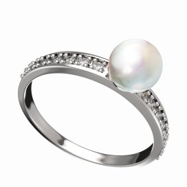 BG zlatý prstýnek s perlou 561 E Bílé zlato - 585 Kubický zirkon a perla