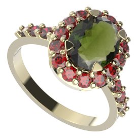 BG prstýnek 728 Stříbro 925 - pozlacené Vltavín a granát
