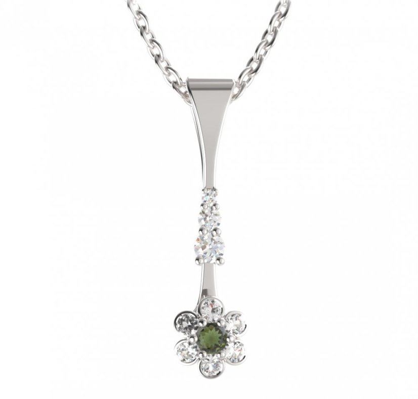 BG přívěs ve tvaru květu 518-B Stříbro 925 - rhodium Vltavín a  kubický zirkon