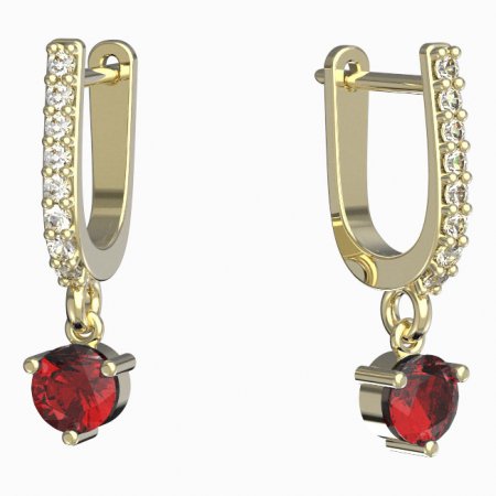 BeKid, Gold kids earrings -782 - Switching on: English, Metal: Yellow gold 585, Stone: Red cubic zircon