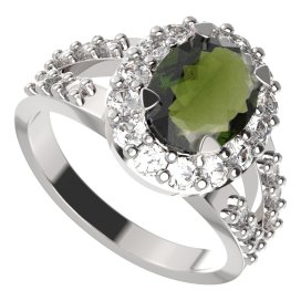 BG prstýnek 728 Bílé zlato - 585 Vltavín a  kubický zirkon