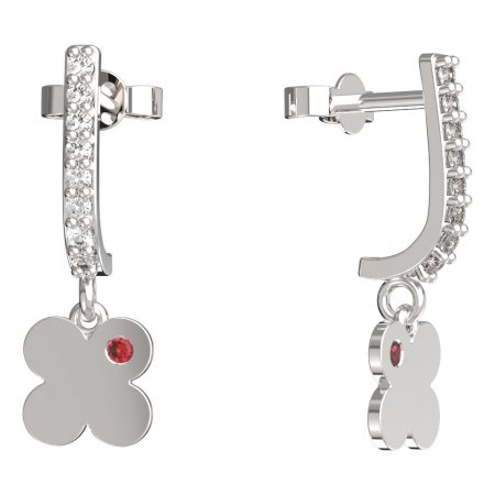 BeKid, Gold kids earrings -828 - Switching on: Pendant hanger, Metal: White gold 585, Stone: Red cubic zircon