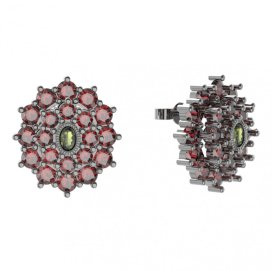 BG náušnice kulaté -  004 Stříbro 925 - ruthenium (30-90dní) Vltavín a granát