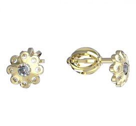 BeKid dětské náušnice kvítek 838 Žluté zlato - 585 Diamant