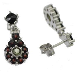 BG náušnice vsazený přírodní granát 086 Bílé zlato - 585 Vltavín a granát