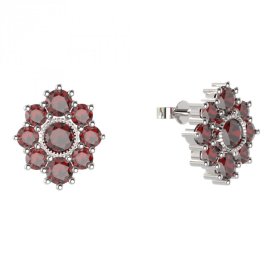 BG náušnice kulaté - 017 Stříbro 925 - rhodium Granát