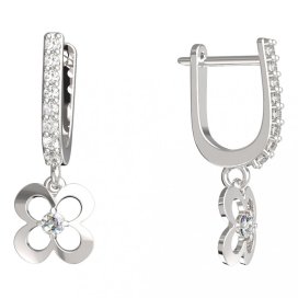 BG zlaté náušnice čtyřlístek 829 Bílé zlato - 585 Bílý kubický zirkon