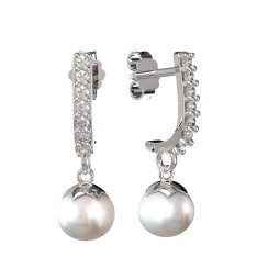 BG zlaté náušnice 561 s bílou perlou Bílé zlato - 585 Diamant a perla