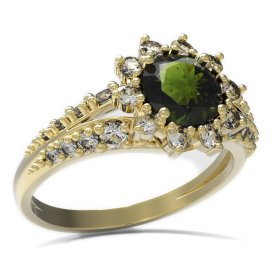 BG prsten s kulatým kamenem 511-G Stříbro 925 - pozlacené Vltavín a  kubický zirkon