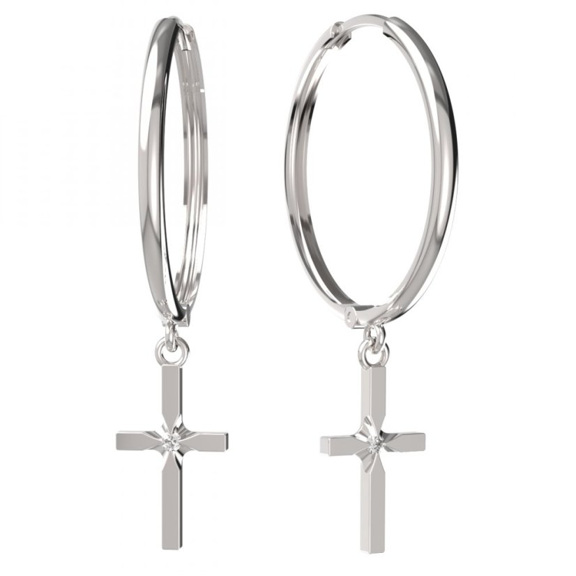 BG zlaté  náušnice křížek 1108 Bílé zlato - 585 Diamant