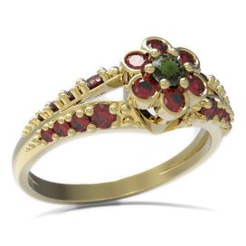 BG prsten s kulatým kamenem 518-G Žluté zlato - 585 Vltavín a granát