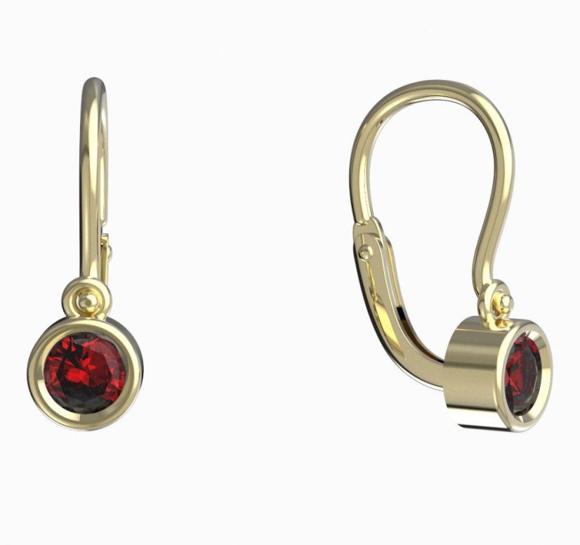 BeKid dětské náušnice 769 Žluté zlato - 585 Červený kubický zirkon