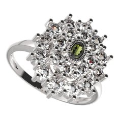 BG prsten oválný 009-I Stříbro 925 - rhodium Vltavín a  kubický zirkon