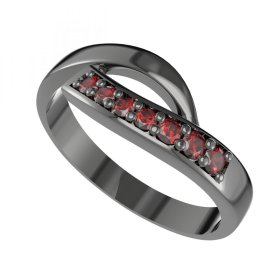 Stříbrný prsten s přírodním granátem, ruthenium – 918