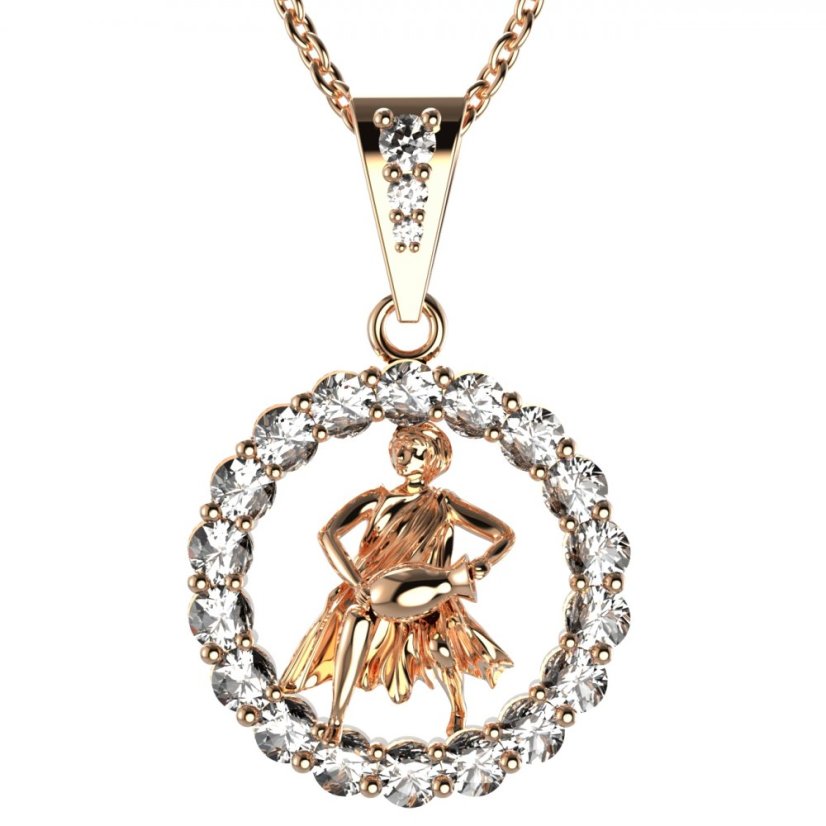 Zlatý přívěsek znamení Vodnář s lab-grown diamantem, růžové zlato 585 – 044 (Zd14044B2)