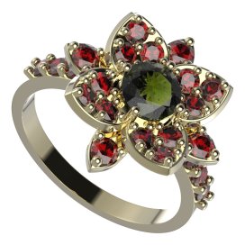 BG prsten 735-Z oválného tvaru Žluté zlato - 585 Vltavín a granát