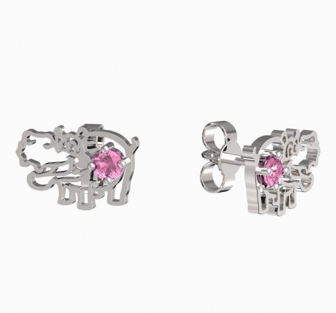 BeKid, Gold kids earrings -1188 - Switching on: Puzeta, Metal: White gold 585, Stone: Pink cubic zircon