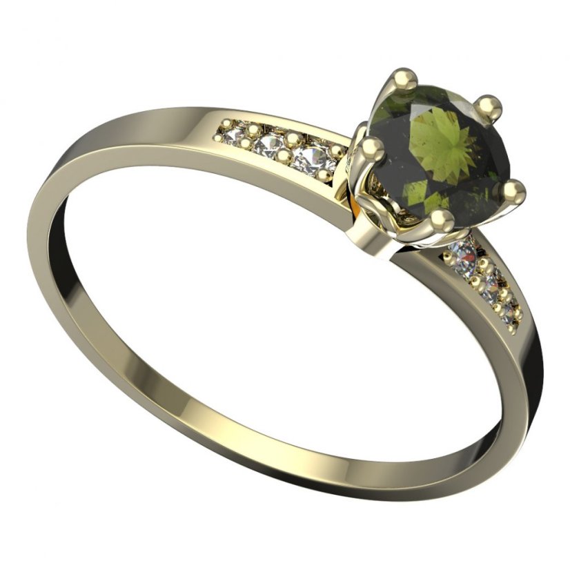 BG vltavínový prsten 875J Žluté zlato - 585 Vltavín a diamant
