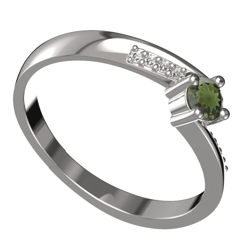 BG zlatý granátový, vltavínový  prstýnek 1445 Bílé zlato - 585 Vltavín a diamant
