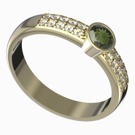 BG zlatý prstýnek 722 Žluté zlato - 585 Vltavín a diamant