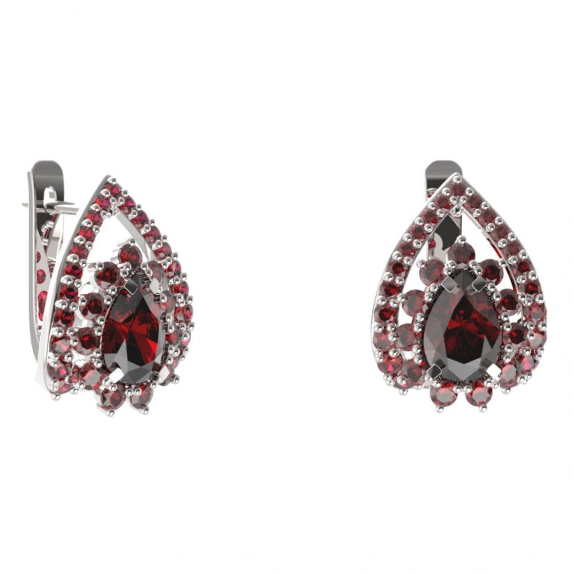 BG náušnice s centrálním kapkovitým kamenem 509-90 Stříbro 925 - rhodium Granát