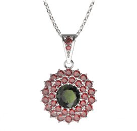 BG přívěs kulatý 457-1 Stříbro 925 - rhodium Vltavín a granát
