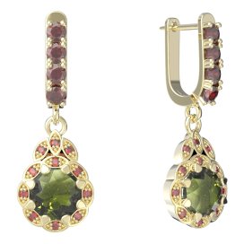 BG náušnice kulaté  991-96 Stříbro 925 - pozlacené Vltavín a granát