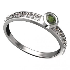 BG vltavínový prsten 551E Bílé zlato - 585 Vltavín a diamant
