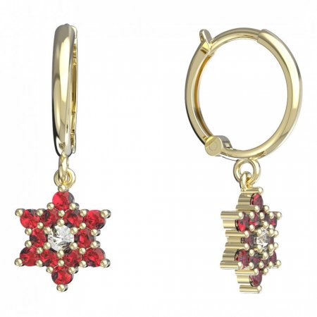 BeKid, Gold kids earrings -090 - Switching on: Circles 12 mm, Metal: Yellow gold 585, Stone: Red cubic zircon