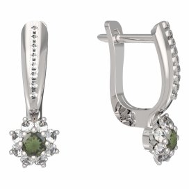 BG vltavínové náušnice 886 Bílé zlato - 585 Vltavín a diamant