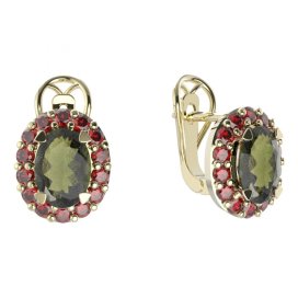 BG  náušnice 728 Stříbro 925 - pozlacené Vltavín a granát