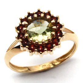 UG prsten kulatý 096-V Žluté zlato - 585 Vltavín a granát
