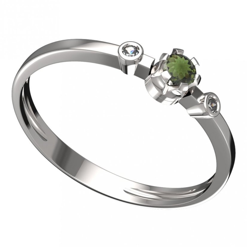 BG vltavínový prsten 553L Bílé zlato - 585 Vltavín a diamant