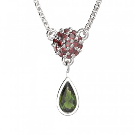 BG náhrdelník vsazeny kameny : vltavín a granát 255K - Kov: Pozlacené stříbro 925, Kámen: Vltavín a granát