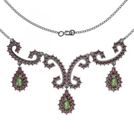 BG náhrdelník 128 Stříbro 925 - ruthenium (30-90dní) Vltavín a granát