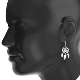 Stříbrné náušnice lapače snů s granáty 1509, černé ruthenium 925