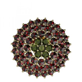 BG brož 223 Stříbro 925 - pozlacené Vltavín a granát