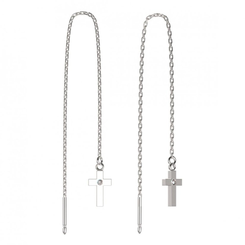 BG zlaté náušnice křížek 1105 Bílé zlato - 585 Diamant
