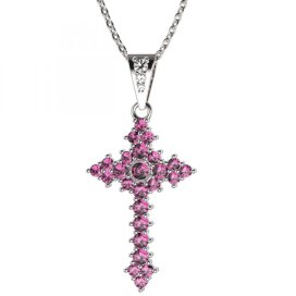 Zlatý přívěsek křížek s růžovým zirkonem, bílé zlato 585 – 264 (ZN442642)